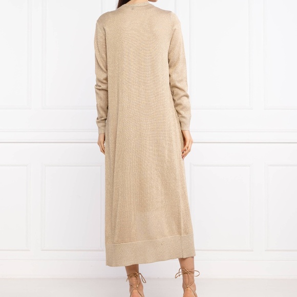 $160 Armani Exchange Gold Metallic Maxi Knit Open Cardigan Duster Merino Blend M - Picture 3 of 14